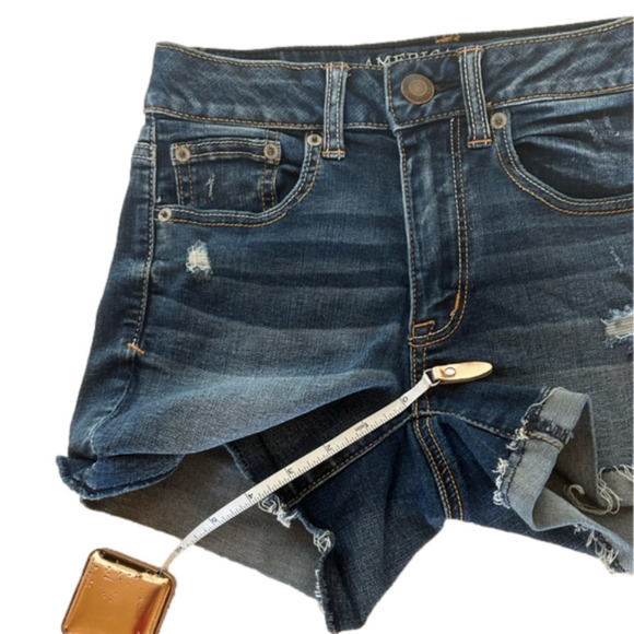 AE Outfitters Super Super Stretch Hi Rise Shortie Cut Off Jeans Shorts 2 - Picture 10 of 10